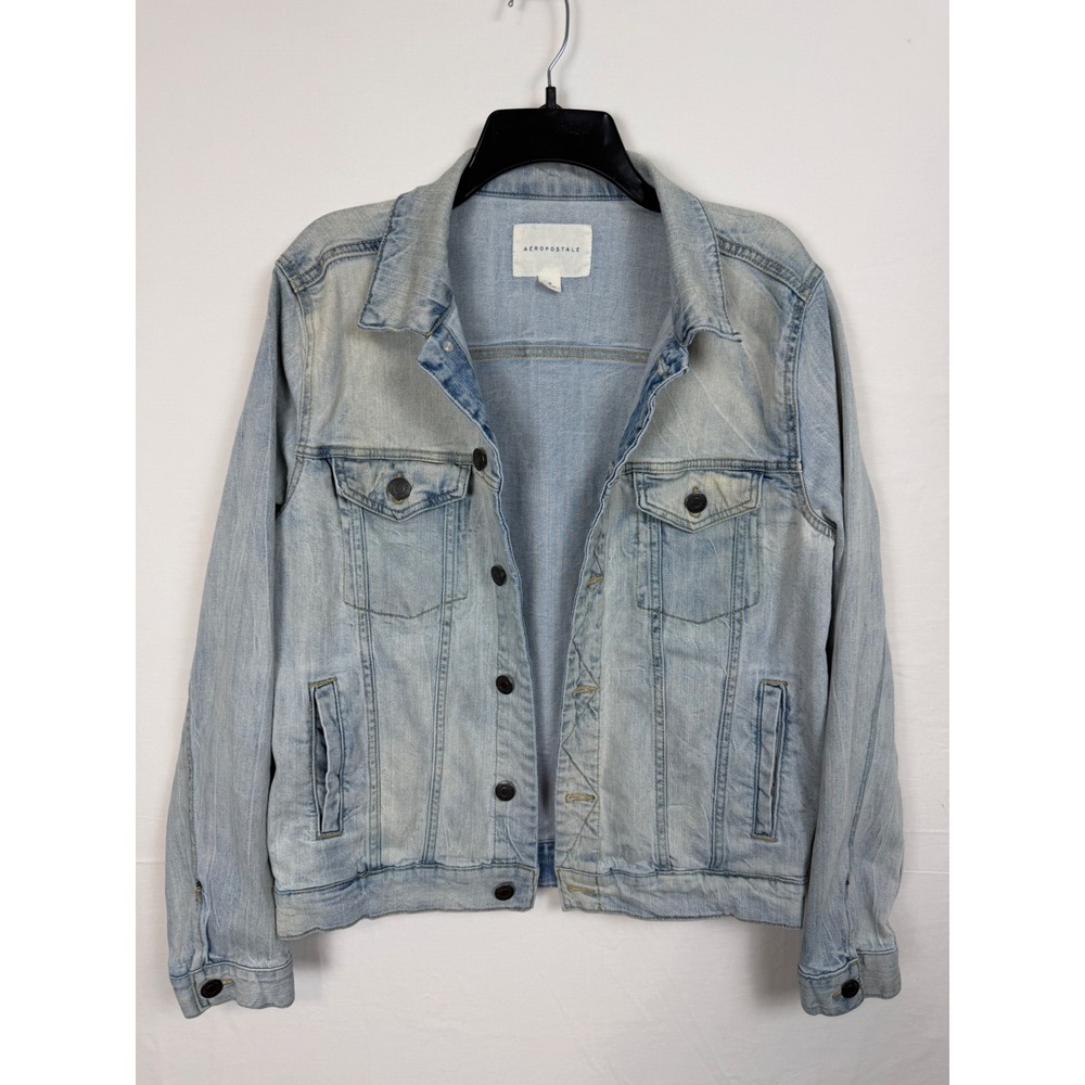 Aeropostale Women Denim Jacket Medium Light Wash Trucker Button Up Outerwear